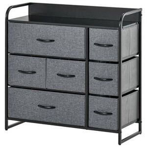 HOMCOM 7 Drawer Dresser Fabric Chest of Drawers 3 Tier Storage Organizer for Bedroom Entryway Tower Unit with Steel Frame Wooden Top Grey