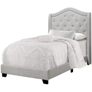 Monarch Tufted Upholstered Twin Bed, Grey