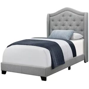 Monarch Tufted Upholstered Twin Bed, Grey