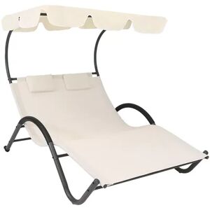 SUNNYDAZE DECOR Sunnydaze Sling Fabric Double Outdoor Chaise Lounge Bed with Canopy - Beige