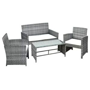 Outsunny 4 Piece Wicker Outdoor Rattan Furniture Set with Loveseat 2 Chairs and Coffee Table with UV Fighting Material, Grey
