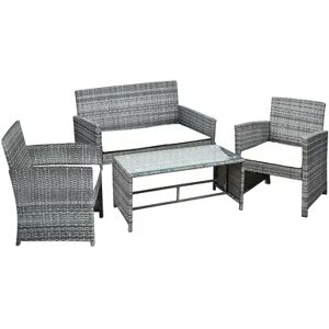 Outsunny 4 Piece Wicker Outdoor Rattan Furniture Set with Loveseat 2 Chairs and Coffee Table with UV Fighting Material, Grey