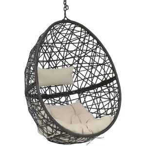 SUNNYDAZE DECOR Sunnydaze Black Resin Wicker Hanging Egg Chair with Cushions - Beige