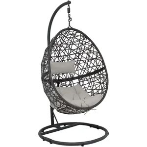 SUNNYDAZE DECOR Sunnydaze Resin Wicker Hanging Egg Chair with Steel Stand/Cushions - Gray, Grey