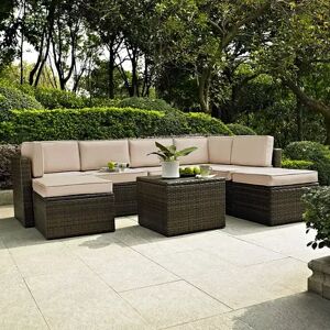 Crosley Furniture Palm Harbor Patio Sectional Chair, Ottoman & Coffee Table 8-piece Set, Brown