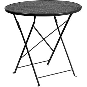 Flash Furniture Commercial-Grade Round Sky Blue Indoor / Outdoor Steel Folding Patio Table, Black