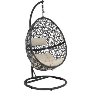 SUNNYDAZE DECOR Sunnydaze Resin Wicker Hanging Egg Chair with Steel Stand/Cushions - Beige
