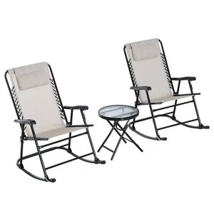Outsunny 3 Piece Outdoor Rocking Bistro Set Patio Folding Chair Table Set Cream White