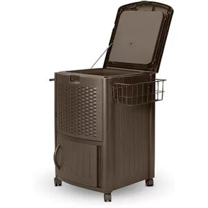 Suncast 77-Quart Wheeled Outdoor Wicker Cabinet Cooler, Brown