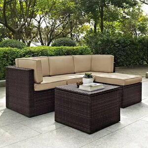 Crosley Furniture Palm Harbor Patio Sectional Chair, Ottoman & Coffee Table 5-piece Set, Brown