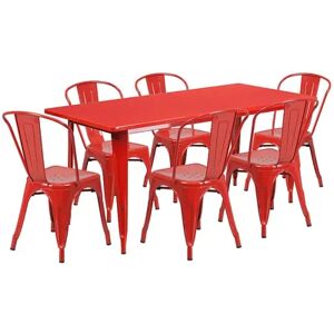 Flash Furniture Commercial-Grade Metal Indoor/Outdoor Table & Stacking Chairs 7-Piece Set, Red