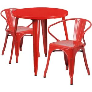 Flash Furniture Commercial-Grade Metal Indoor/Outdoor Table & Arm Chairs 3-Piece Set, Red
