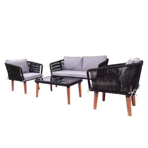 Dukap Fassano Rope Loveseat, Chair & Coffee Table 4-piece Set, Black