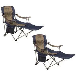 Kamp-Rite Outdoor Folding Lounge Chair w/ Detachable Footrest, Blue/Tan (2 Pack), Brt Blue