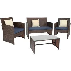 SUNNYDAZE DECOR Sunnydaze Ardfield Rattan 4-Piece Patio Furniture Set - Brown and Navy Blue, Red/Coppr