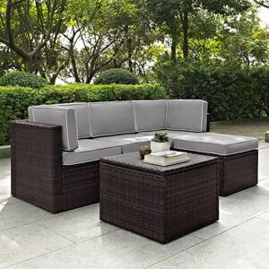 Crosley Furniture Palm Harbor Patio Sectional Chair, Ottoman & Coffee Table 5-piece Set, Grey