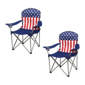 Kamp-Rite Folding Outdoor Camping Beach Chair with Cupholders, USA Flag (2 Pack), Multicolor