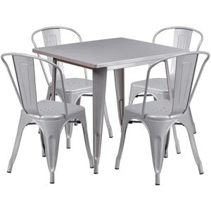 Flash Furniture Commercial-Grade Metal Indoor/Outdoor Table & Stacking Chairs 5-Piece Set, Grey