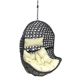 SUNNYDAZE DECOR Sunnydaze Lauren Hanging Egg Chair - Resin Wicker - Beige Cushions
