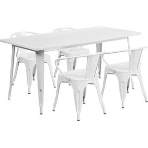 Flash Furniture Commercial-Grade Metal Indoor/Outdoor Table & Arm Chairs 5-Piece Set, White