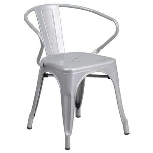 Emma+Oliver Emma and Oliver Commercial Grade Silver Metal Indoor-Outdoor Chair with Arms