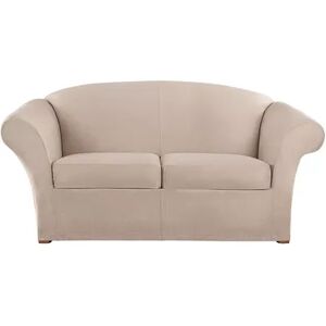 Sure Fit Ultimate Heavy Weight Stretch Box Seat Love Seat Slipcover, Beig/Green, Loveseat