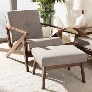 Baxton Studio Bianca Gray Mid-Century Arm Chair & Ottoman 2-piece Set, Light Grey