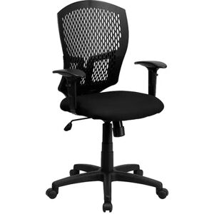 Emma+Oliver Emma and Oliver Mid-Back Designer Back Swivel Task Office Chair with Fabric Seat & Arms, Grey