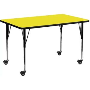 Emma+Oliver Emma and Oliver Mobile 30x72 Oak HP Laminate Adjustable Activity Table, Yellow