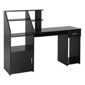 HOMCOM Computer Desk with Sliding Keyboard and Storage Shelves Cabinet and Drawer Home Office Gaming Table Workstation Black Wood Grain, Grey
