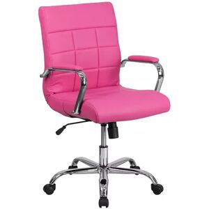 Emma+Oliver Emma and Oliver Mid-Back Green Vinyl Executive Swivel Office Chair with Chrome Base and Arms, Med Pink