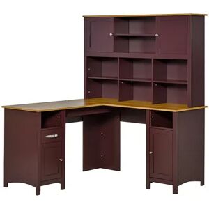 HOMCOM L Shaped Computer Desk with Storage Shelves Home Office Desk with Drawers and Cabinets Coffee Brown, Brown Bro