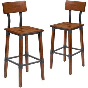 Flash Furniture Rustic Antique Walnut Industrial Wood Dining Bar Stool 2-Piece Set, Brown