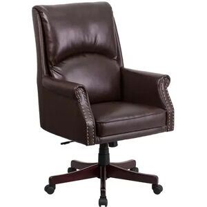 Emma+Oliver Emma and Oliver High Back Pillow Back Burgundy LeatherSoft Swivel Office Chair with Arms, Red/Coppr