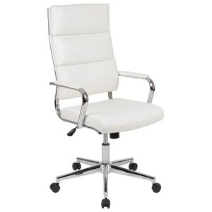 Emma+Oliver Emma and Oliver High Back Black LeatherSoft Contemporary Panel Executive Swivel Office Chair, White