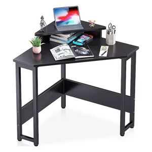 ODK Modern Triangle Corner Computer Writing Desk w/ Raised Monitor Stand, Black, Grey