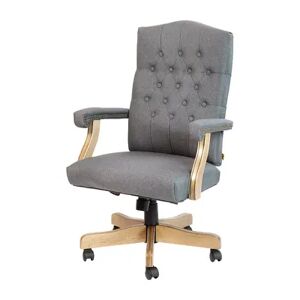 Emma+Oliver Emma and Oliver Gray Fabric Classic Executive Swivel Office Chair with Driftwood Base-Task Chair, Grey