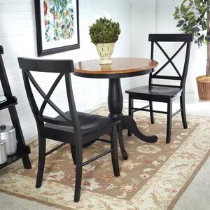 International Concepts 3-pc. Round Dining Table & X-Back Chair Set, Black, Furniture