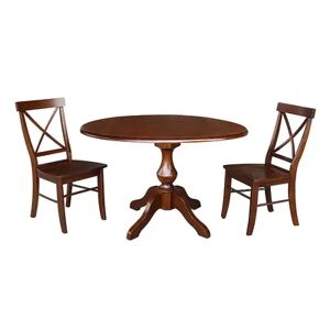 International Concepts Round Pedestal Drop-Leaf Dining Table & Chair 3-piece Set, Brown