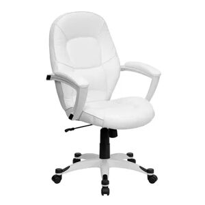 Emma+Oliver Emma and Oliver Mid-Back White LeatherSoft Tapered Back Executive Swivel Office Chair - Arms