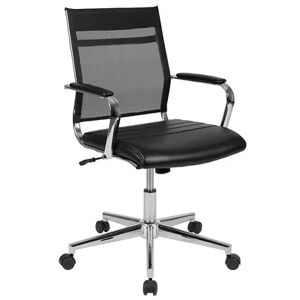 Emma+Oliver Emma and Oliver Mid-Back Black Mesh Executive Swivel Office Chair with LeatherSoft Seat, Grey