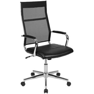 Emma+Oliver Emma and Oliver High Back Black Mesh Executive Swivel Office Chair with LeatherSoft Seat, Grey