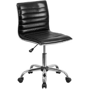 Emma+Oliver Emma and Oliver Low Back Designer Armless Tan Ribbed Swivel Task Office Chair, BlackVinyl