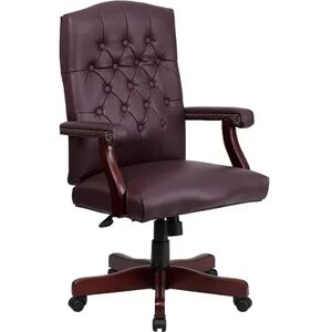 Emma+Oliver Emma and Oliver Gray Fabric Classic Executive Swivel Office Chair with Driftwood Base-Task Chair, Brt Red