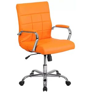 Emma+Oliver Emma and Oliver Mid-Back Green Vinyl Executive Swivel Office Chair with Chrome Base and Arms, Drk Orange