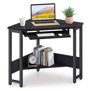 ODK Modern Triangle Corner Computer Writing Desk w/ Smooth Keyboard Tray, Black, Grey