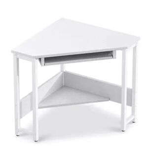 ODK Modern Triangle Corner Computer Writing Desk w/ Smooth Keyboard Tray, White