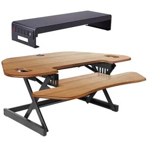 Rocelco Adjustable Standing Desk Converter, Teak & 30 Inch Dual Monitor Stand, Red/Coppr