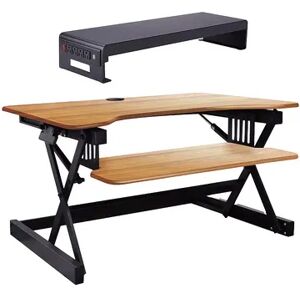 Rocelco Adjustable Standing Desk Converter, Teak & 30 Inch Dual Monitor Stand, Red/Coppr