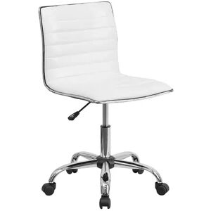 Emma+Oliver Emma and Oliver Low Back Designer Armless Tan Ribbed Swivel Task Office Chair, WhiteVinyl